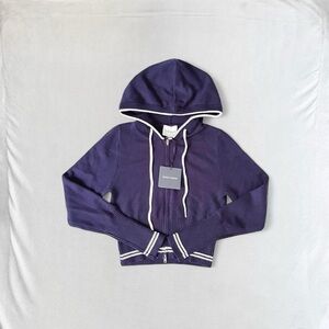 NWT Pink Rose Blue Cropped Ribbed Hood Sporty Sweater Jacket, Women’s Small